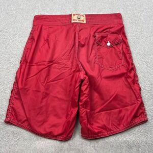 VTG Birdwell Beach Britches Boardshorts Mens 32 Red Lace Up Swim Stitch USA Made
